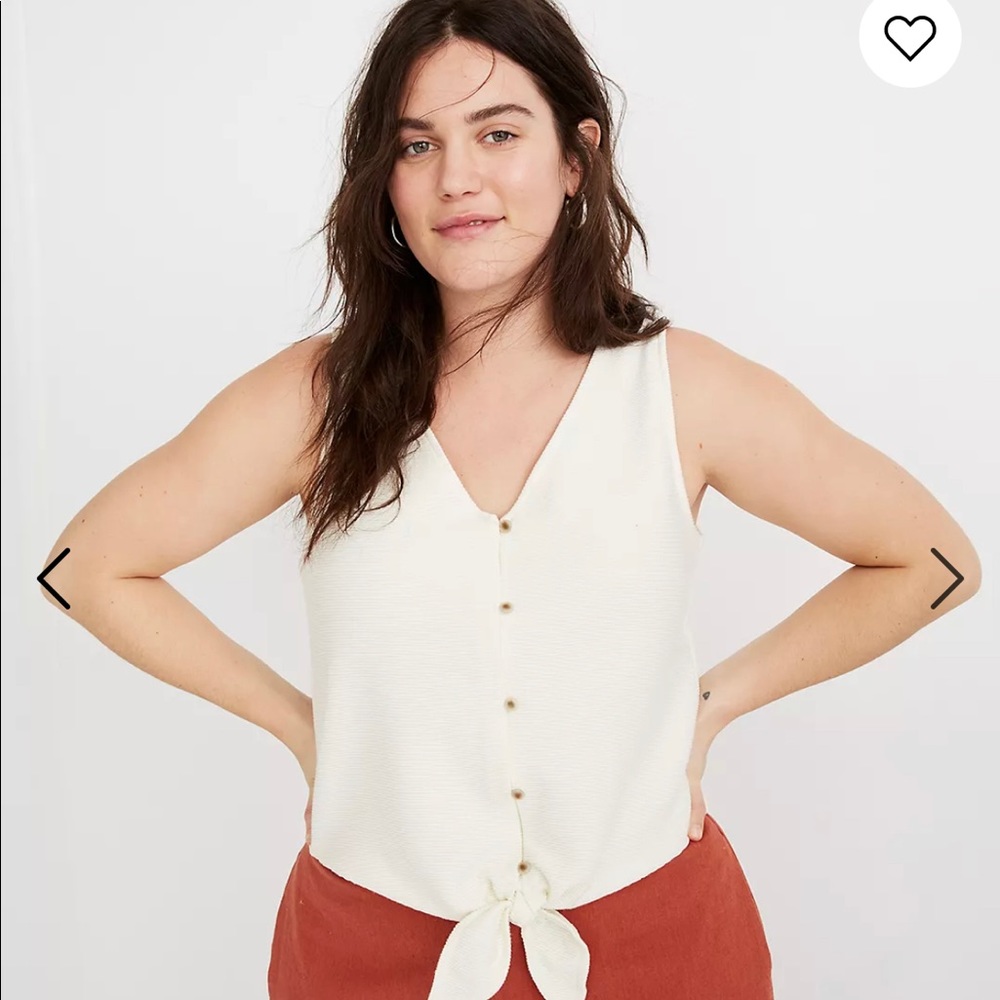Madewell- Texture and Thread Ribbed Ivory Tie-Waist Button Down Tank (XL)